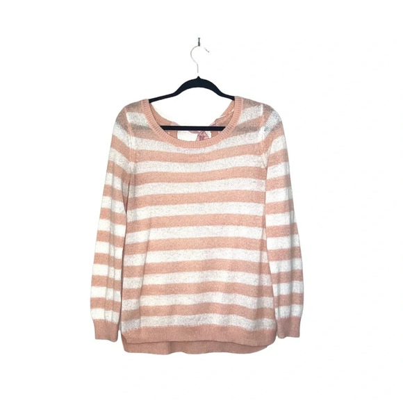 LC Lauren Conrad Peach & White Striped Open Back Knit Sweater Medium Women’s - Picture 12 of 12
